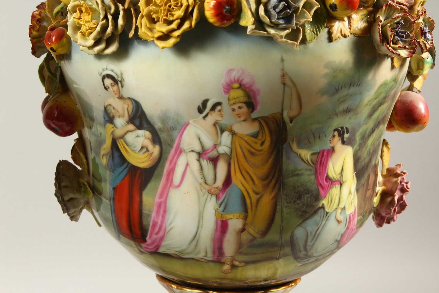 A PAIR OF MEISSEN STYLE VASES, handles modelled as female busts. 73cms high. - Image 3 of 10