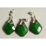 A SILVER AND JADE PENDANT and EARRINGS.