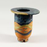 DIANA BARRACLOUGH AFTER 1971. A POTTERY VASE with blue bands and fish. Stamped oval with three