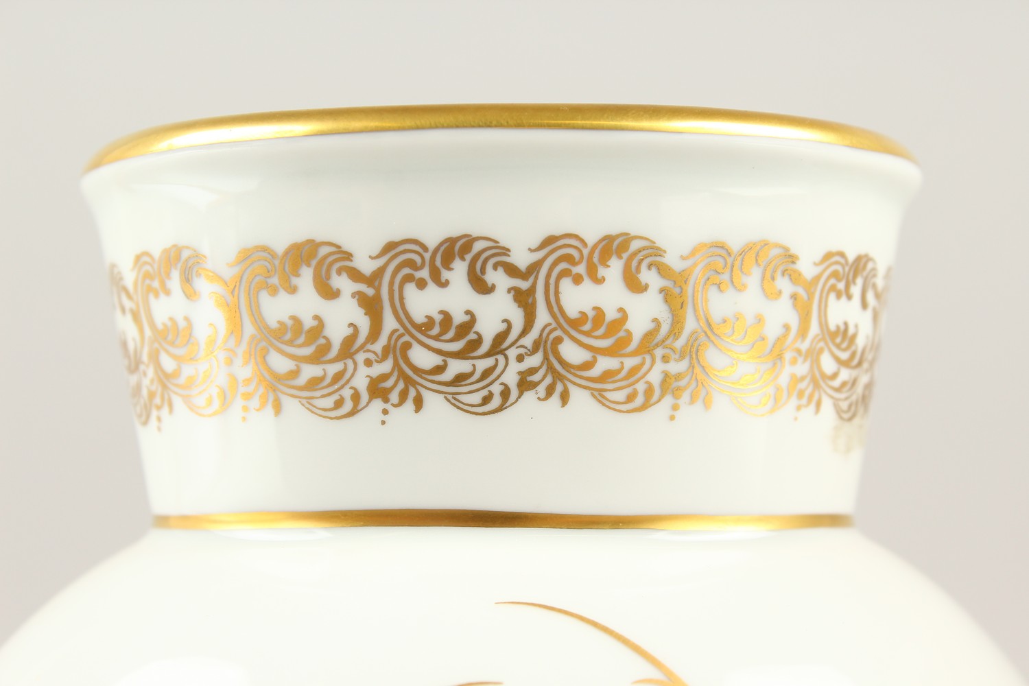 A GOOD PAIR OF LIMOGES CRYSTAL VASES, the white ground painted with birds, flowers and gilt scrolls. - Image 3 of 8