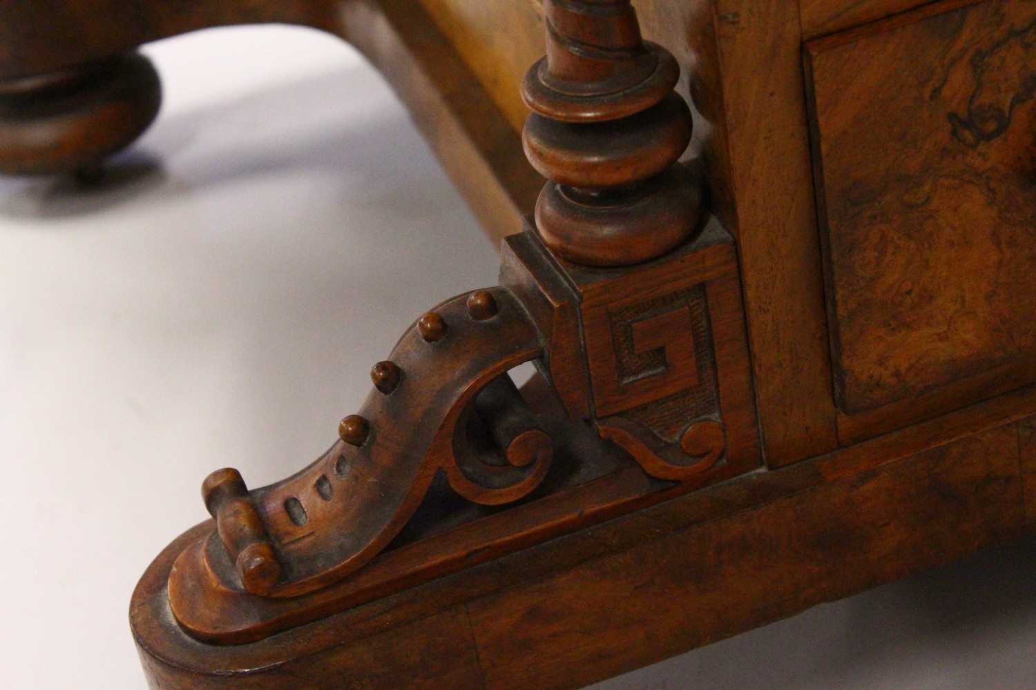 A GOOD VICTORIAN FIGURED WALNUT PIANO TOP DAVENPORT, with rising top, pull out writing surface, four - Image 5 of 35