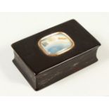 A TORTOISESHELL AND AGATE SNUFF BOX. 6.5cms long.