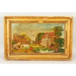 A FRAMED AND GLAZED BRUSSELS NEEDLEWORK with farmyard scene. 25cms X 45cms.
