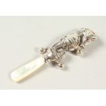 A SILVER AND MOTHER-OF-PEARL SEAHORSE RATTLE.