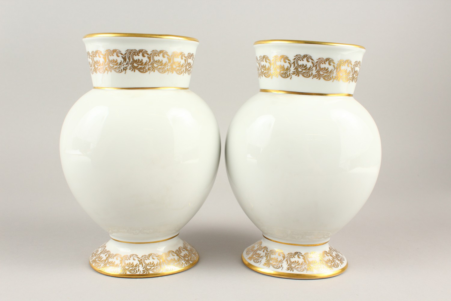 A GOOD PAIR OF LIMOGES CRYSTAL VASES, the white ground painted with birds, flowers and gilt scrolls. - Image 4 of 8