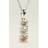 AN 18CT WHITE GOLD DIAMOND THREE STONE DIAMOND PENDANT NECKLACE, total weight of 1ct approx.