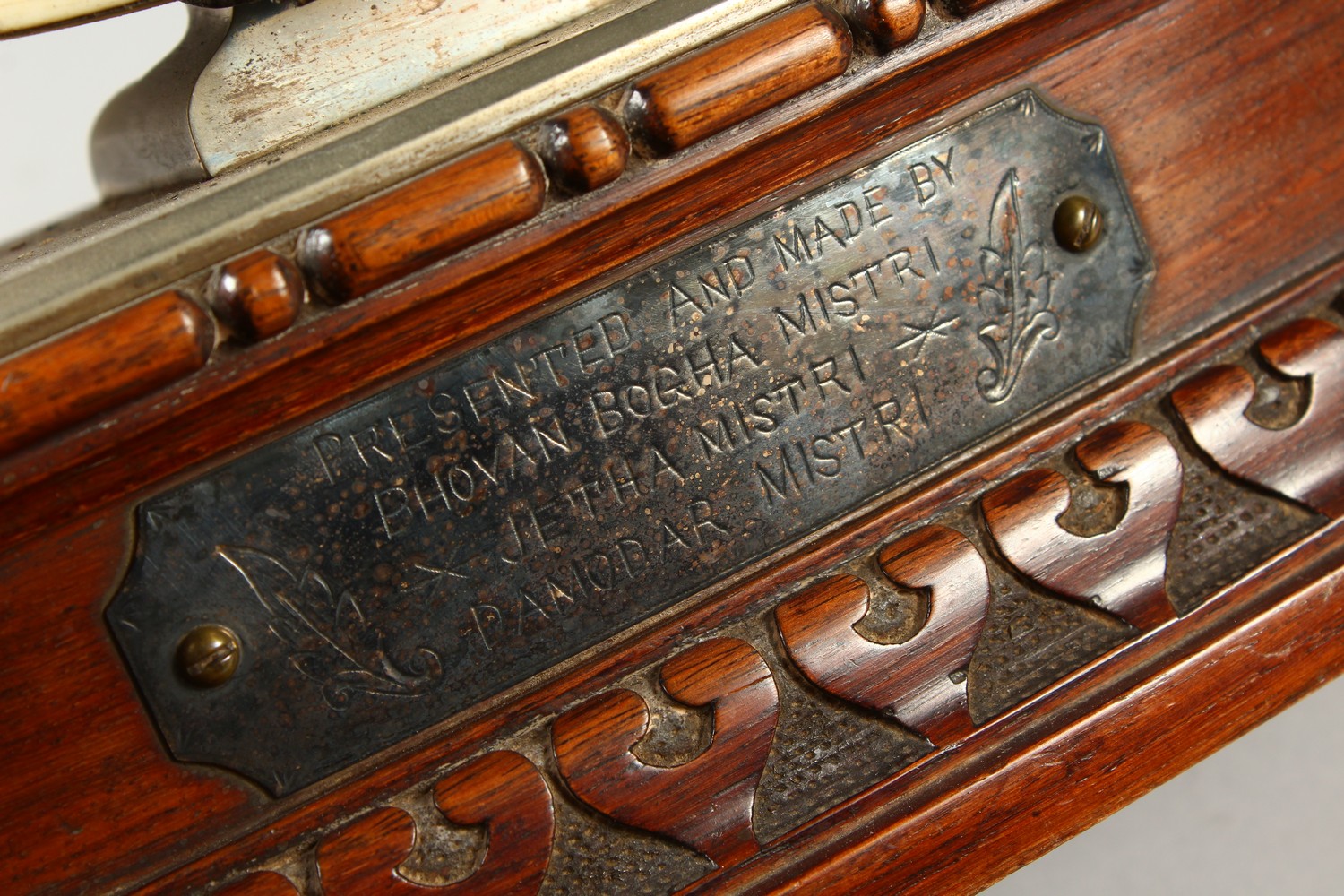 A LATE 19TH CENTURY BOARS TUSK PHOTOGRAPH FRAME, the pair of tusks joined by an ornate clasp, - Image 2 of 10