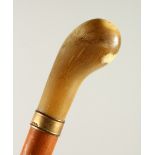 A HORN HANDLED WALKING STICK, with gilt metal collar. 90cm long.