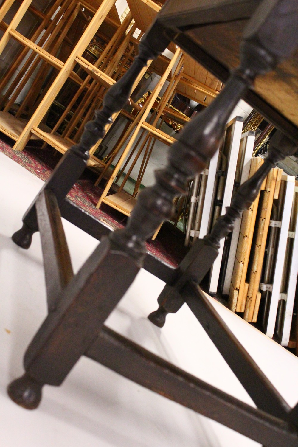 AN 18TH CENTURY OAK SIDE TABLE, with a single long drawer, on turned legs united by stretchers. 84cm - Image 10 of 11