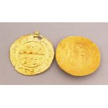 TWO OLD ISLAMIC GOLD COINS.