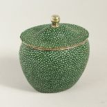 A SHAGREEN OVAL SUGAR CADDY AND COVER. 11cms high.