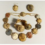 A VICTORIAN LAND CARGO NECKLACE, BRACELET, EARRINGS AND BROOCH.