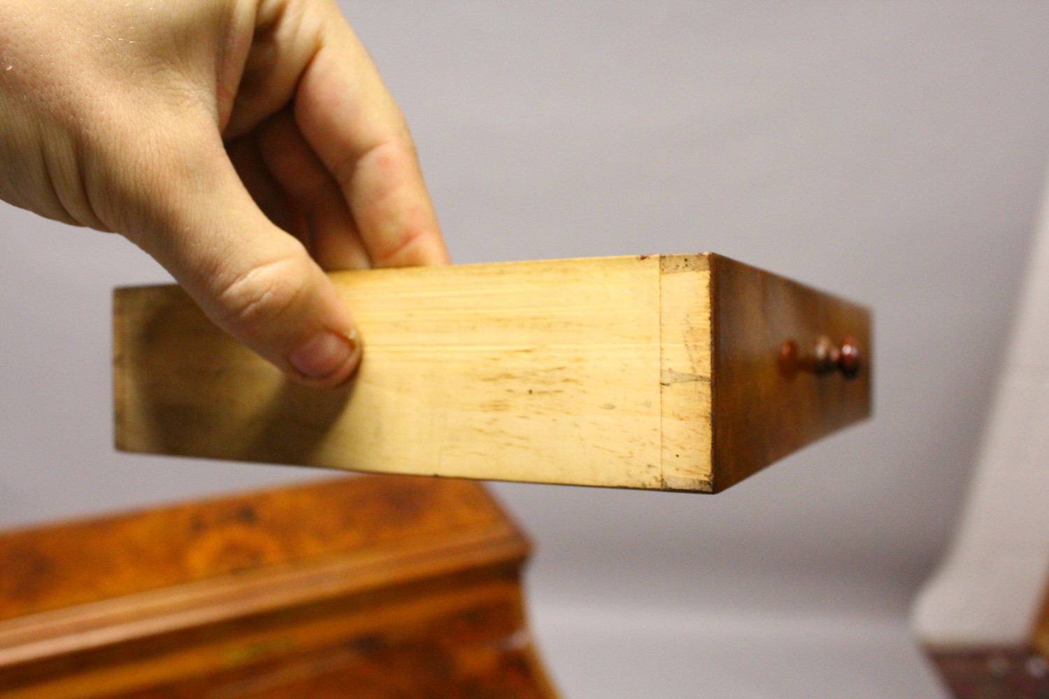 A GOOD VICTORIAN FIGURED WALNUT PIANO TOP DAVENPORT, with rising top, pull out writing surface, four - Image 11 of 35