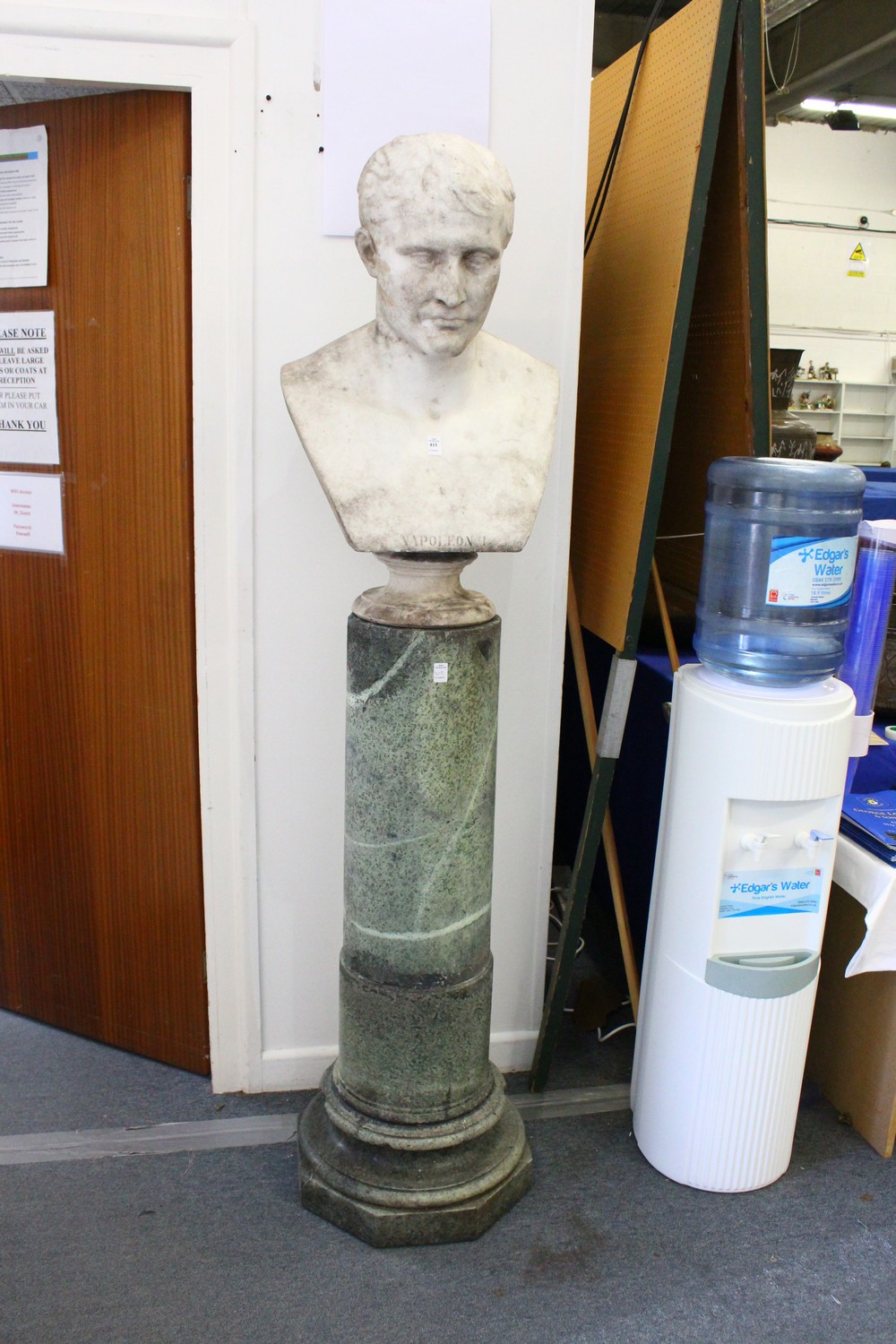 A VERY GOOD CARVED MARBLE BUST OF NAPOLEON I, on a socle base, with a green granite column - Image 11 of 11
