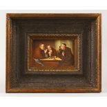 GRUTZNER GRUPPE by WAGNER, A FRAMED PORCELAIN PANEL, depicting three monks in an interior. 8cm x
