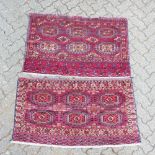 TWO SMALL TEKKE HANGINGS. 130cm x 60cm and 120cm x 77cm.