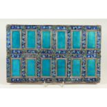 A VERY FINE BLUE ENAMEL AND SILVER PANEL, POSSIBLY RUSSIAN, with two rows of six enamel panels