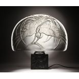 A SUPERB LALIQUE LAMP "Oiseau de Feu". 44cm wide x 32cm high, on a stand with light. Intaglio Mark