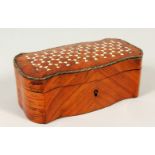 A SMALL 19TH CENTURY FRENCH KINGWOOD BOX, with parquetry decoration. 14cms long.