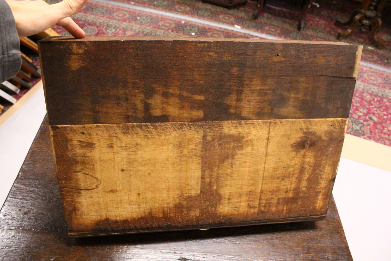 AN 18TH CENTURY OAK SIDE TABLE, with a single long drawer, on turned legs united by stretchers. 84cm - Image 7 of 11