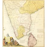 HOMANN HEIRS (1724-1848) GERMAN. "Malabar & Coromandel" (India and Ceylon), Map. 55cms x 48cms.