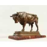 ISIDORE BONHEUR A SMALL BRONZE OF A BULL Signed, on a marble base. 11.5cms long.
