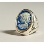 A SILVER CAMEO RING.