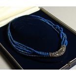 A GOOD ANGAR SILVER FIVE-ROW LAPIS NECKLACE.