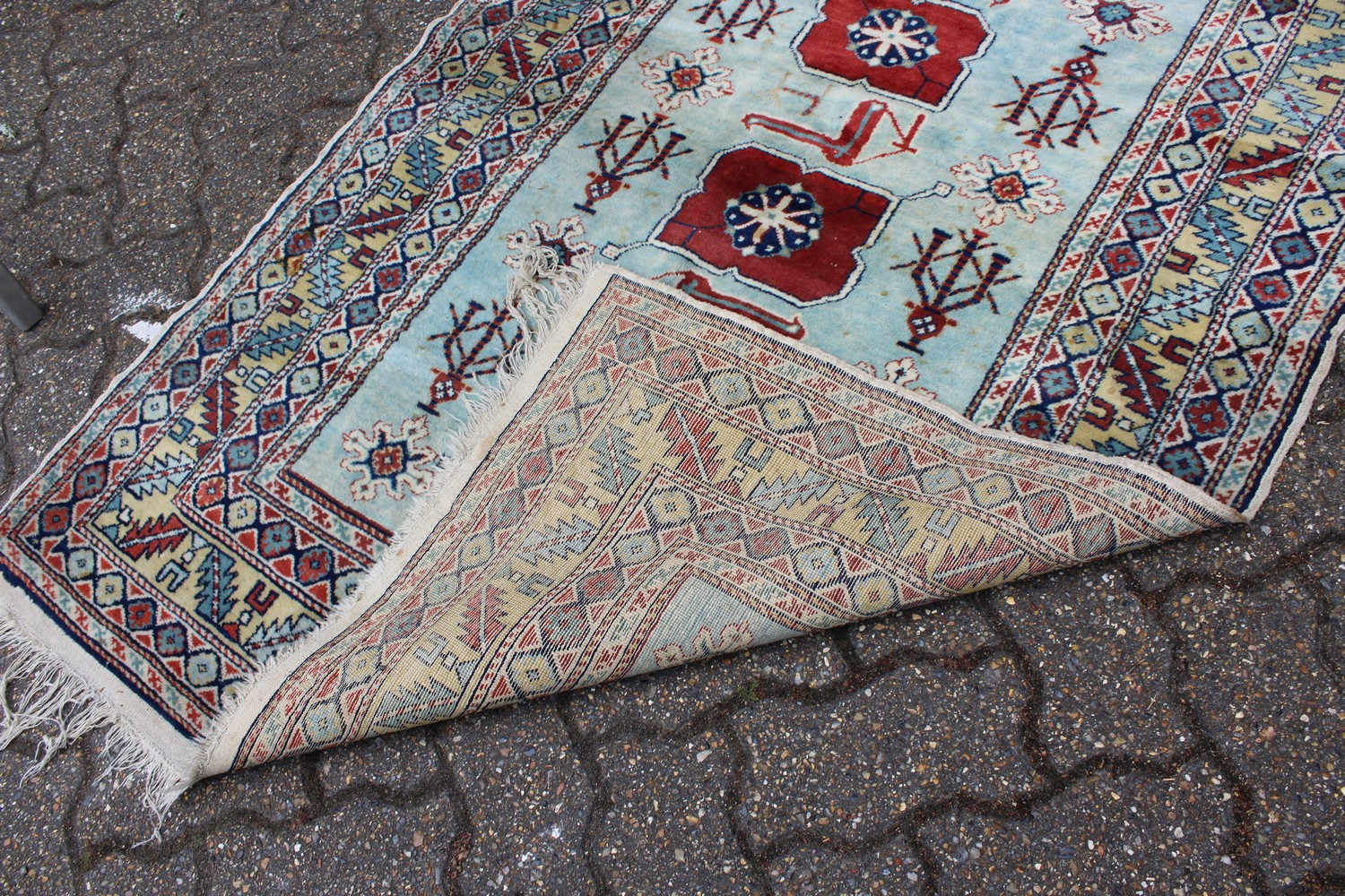 A PERSIAN RUG, pale blue ground, with four large motifs and stylised bird decoration. 152cm x - Image 6 of 8