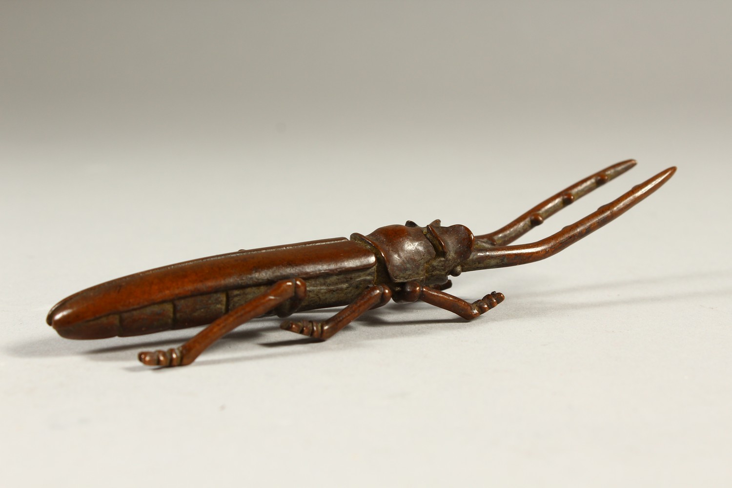 A BRONZE MODEL OF A STAG BEETLE. 13cms long. - Image 6 of 6