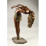 A LARGE AUSTRIAN POTTERY NUDE LEANING BACK. 64cms high.