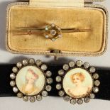 A GOLD, OPAL AND DIAMOND BROOCH and A PASTE PORTRAIT BROOCH.