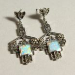 SILVER, OPAL AND MARCASITE EARRINGS.