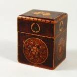 AN INLAID WOODEN SQUARE CARD BOX.