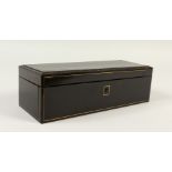 A CONTINENTAL BRASS INLAID EBONY GLOVE BOX. 26cm wide.