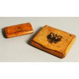 A TREEN SNUFF BOX and A TREEN CIGARETTE CASE (2).