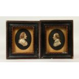 A PAIR OF GEORGIAN FRAMED AND GLAZED WAX PORTRAITS of Thomas Jefferson and James Smeath. 11cms x