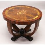 AN ART DECO STYLE CIRCULAR CENTRE TABLE, with marquetry inlaid decoration. 80cm diameter x 58cm