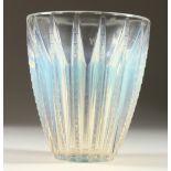 A LALIQUE BLUE TINTED VASE "CHAMOIX". Etched R. Lalique, France. 14.5cm high.