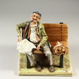 A GOOD CAPODIMONTE PORCELAIN GROUP, old man reading a newspaper, birds feeding by his side. 22cm