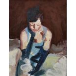 Mark Pearson (1956- ) British. A Seated Lady, wearing long Black Gloves, Oil on Board, Inscribed