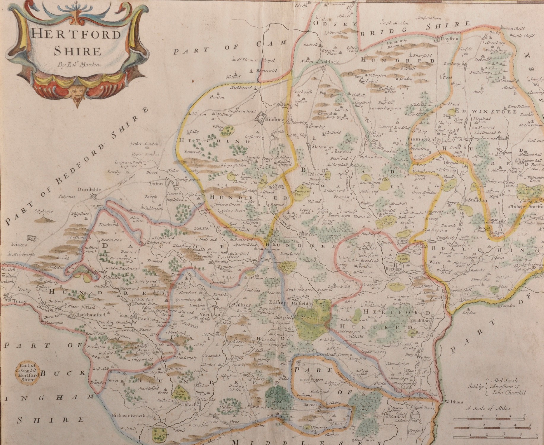 Robert Morden (c. 1650-1703) British. "Hertford Shire [sic]", Map, 14.5" x 17".