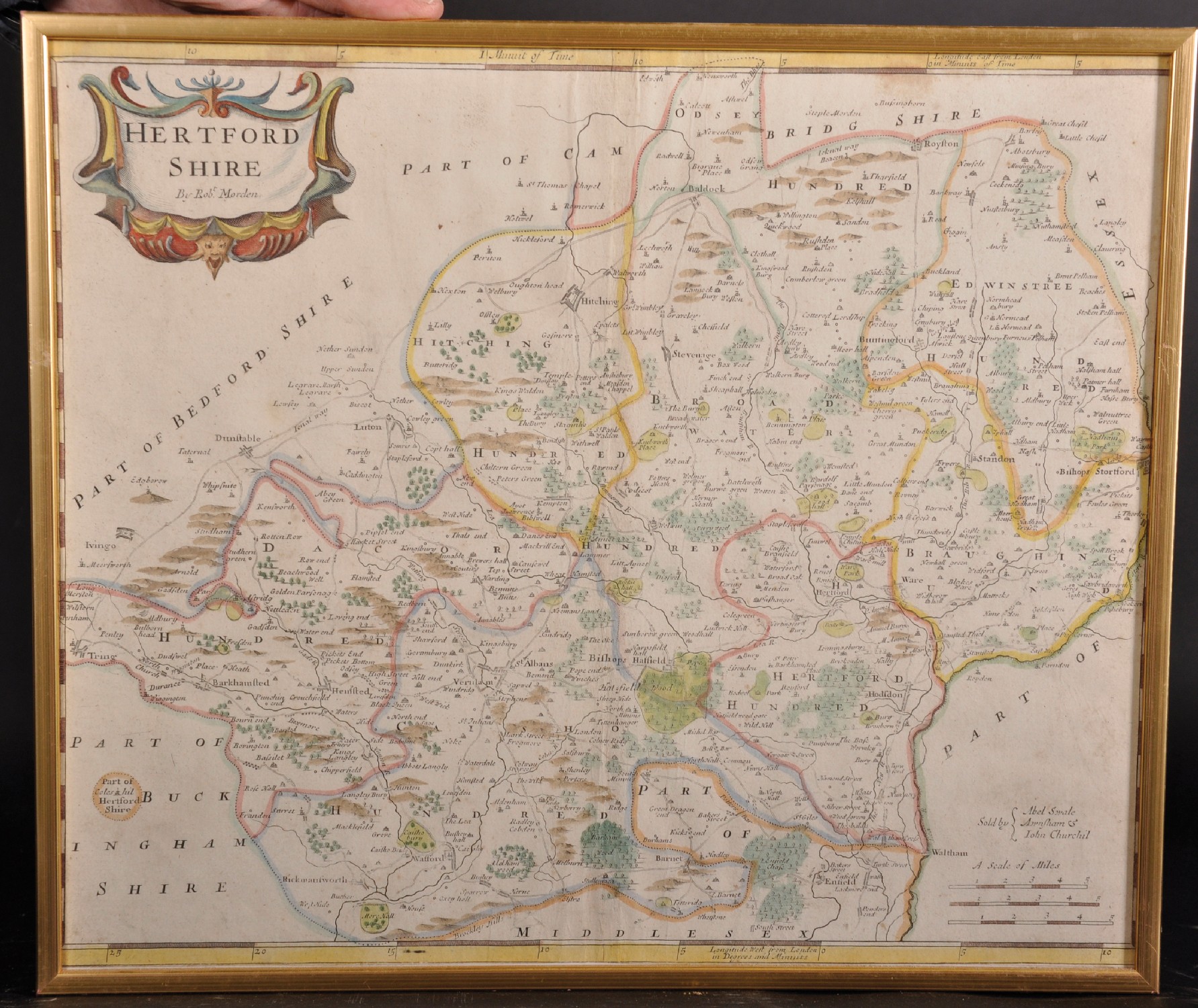 Robert Morden (c. 1650-1703) British. "Hertford Shire [sic]", Map, 14.5" x 17". - Image 2 of 4