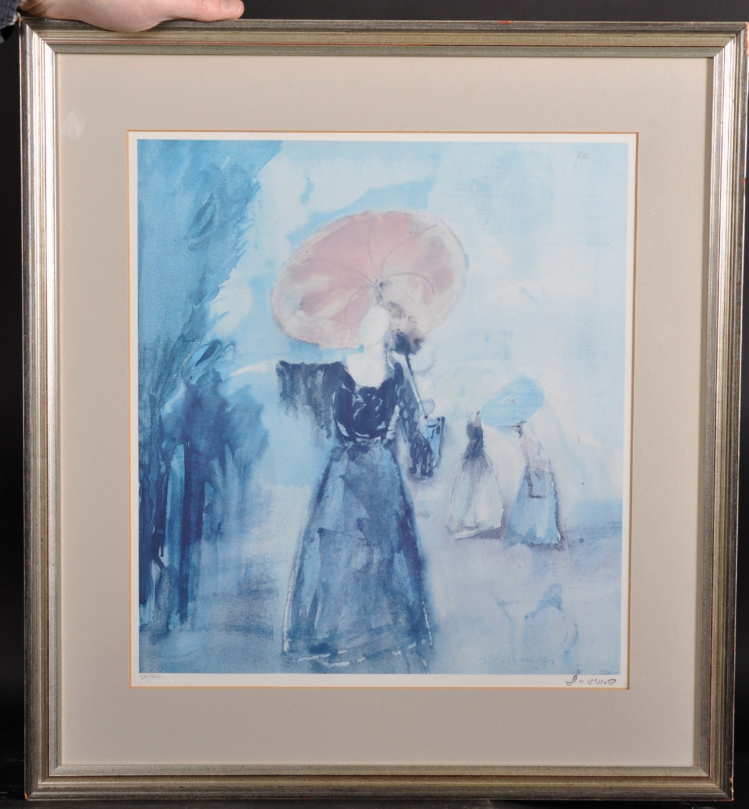 20th Century French School. A Girl with a Pink Parasol, Lithograph, Indistinctly Signed, 17" x 15. - Image 2 of 5