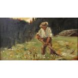 Late 19th Century Austrian School. Study of a Man Scything, Oil on Panel, 5" x 8.5".