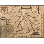 John Speed (1552-1629) British. "Leicester", Map, 14.75" x 20".