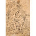 18th Century Italian School. Classical Figures in a Landscape, with Cherubs above, Ink, Indistinctly