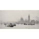 Rowland Langmaid (1897-1956) British. "Westminster", Etching, Signed in Pencil, 5" x 10".