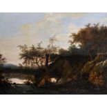 18th Century English School. A Rocky River Landscape, with Cattle in the foreground, Oil on Panel,