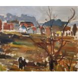 20th Century Swedish School. A Landscape with Houses beyond, Oil on Board, Signed with Initials 'J.